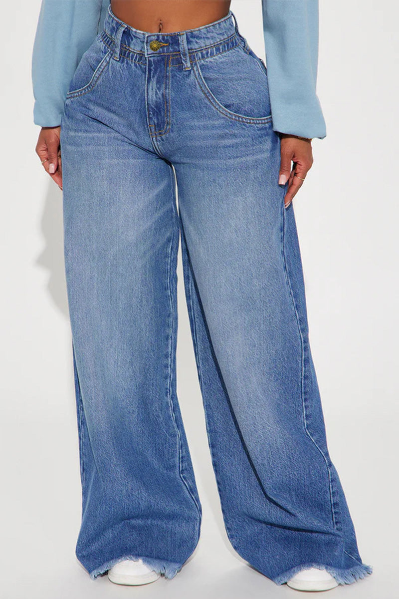 Retro Casual Frayed Cuff  Baggy Jans