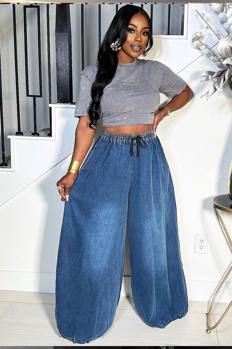 Women's Modern Elastic Waist Flowy Jeans