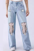Women's Distressed Lace Applique Jeans