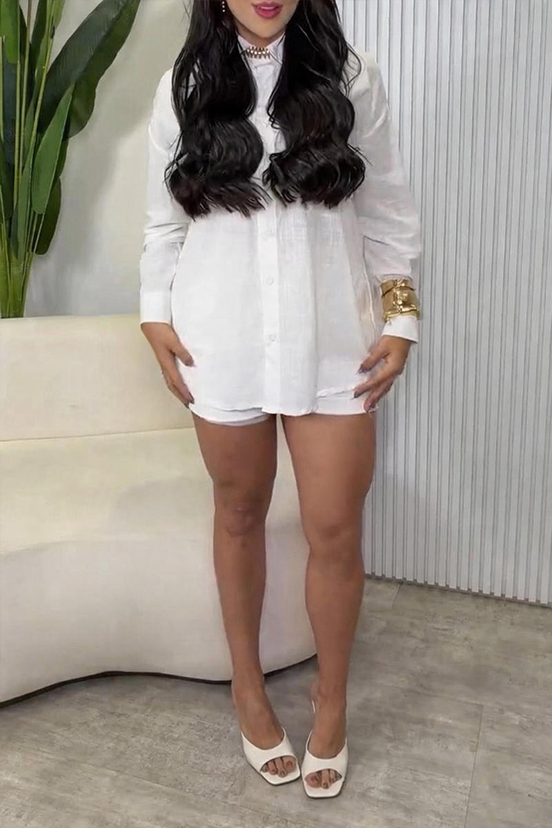 Women's Casual Back Cut-Out Bow Shirt Shorts Two-Piece Set