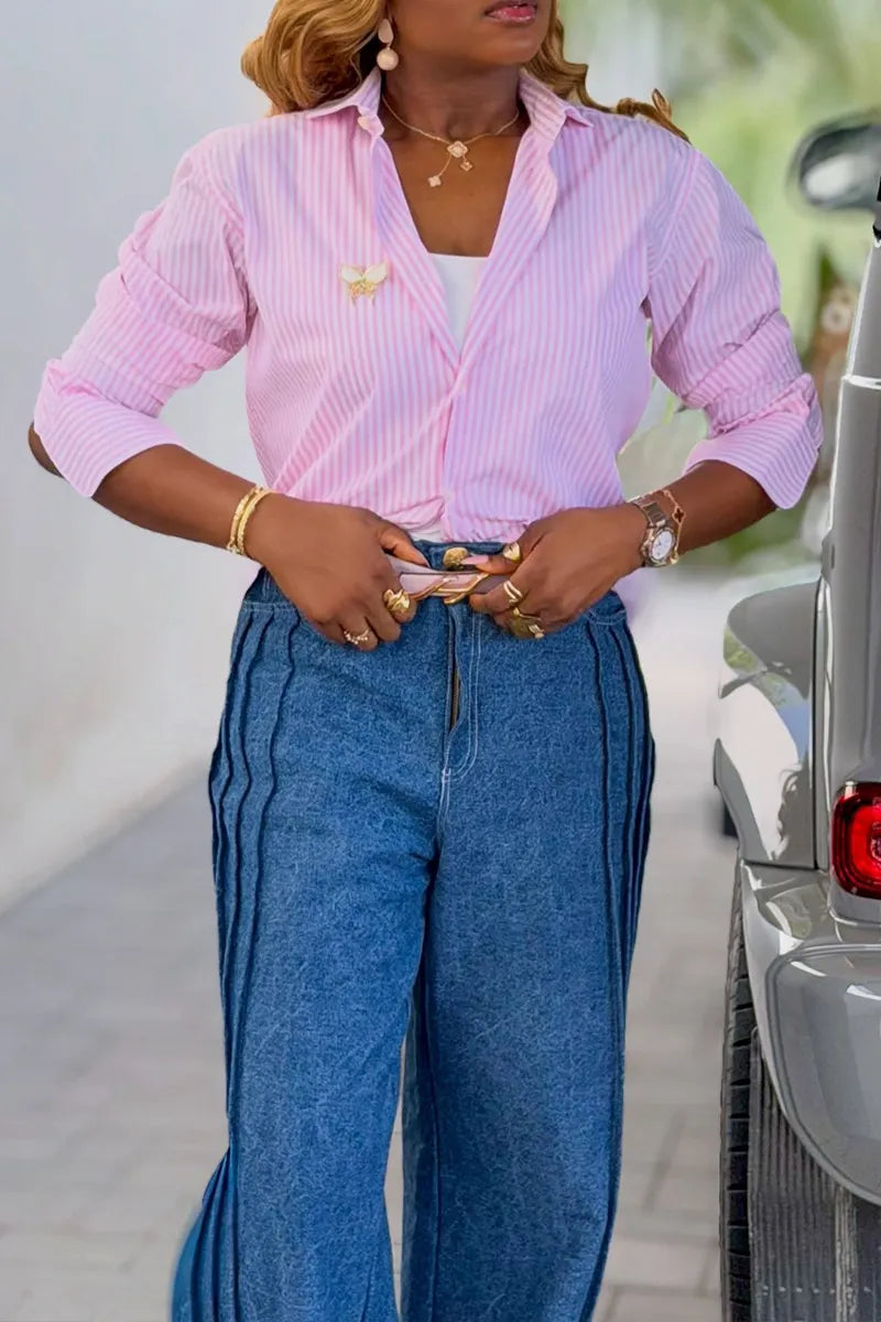 Women's Casual Commuter Side Pleated Jeans