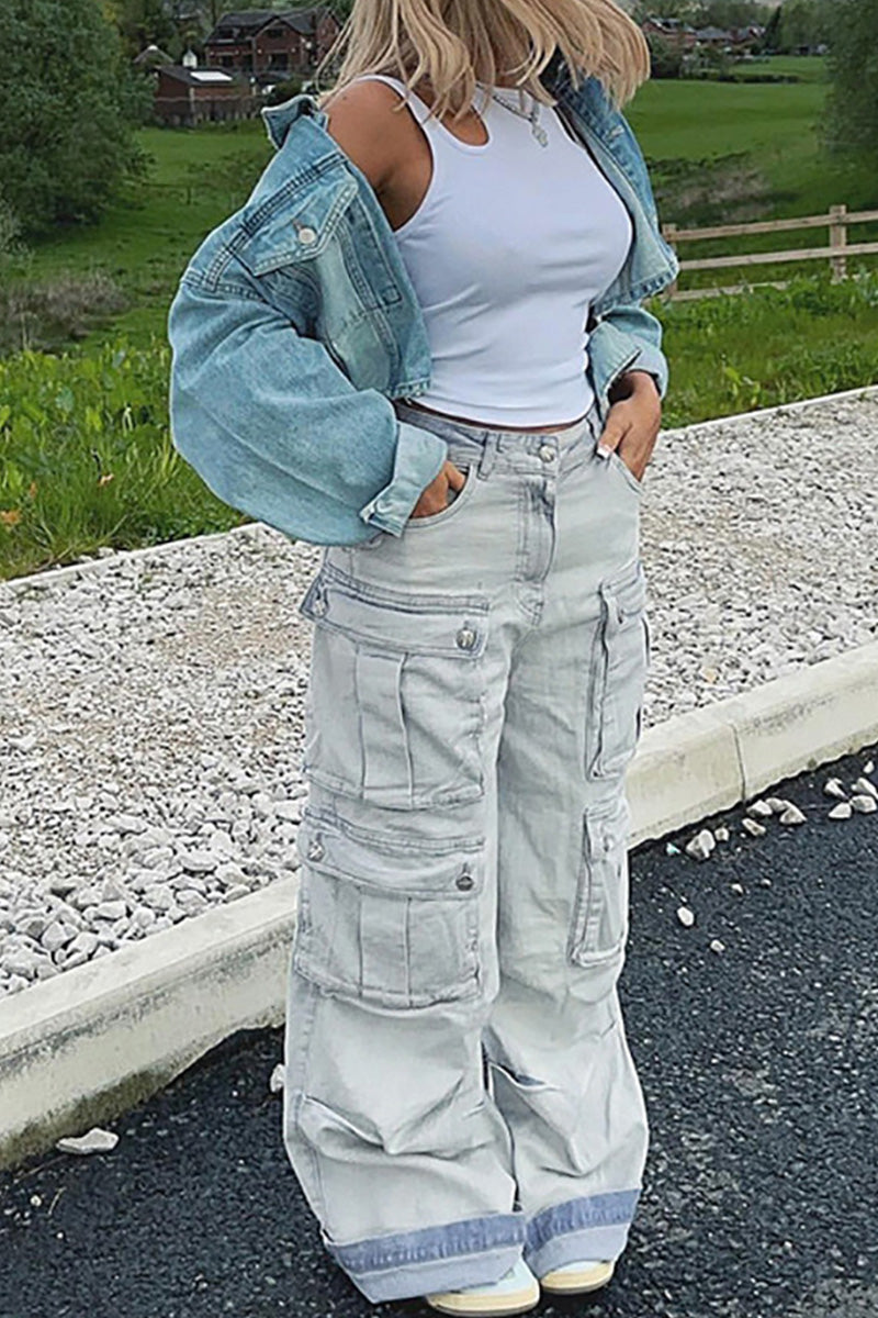 Vintage Multi Pocket Floor Length Cargo Jeans