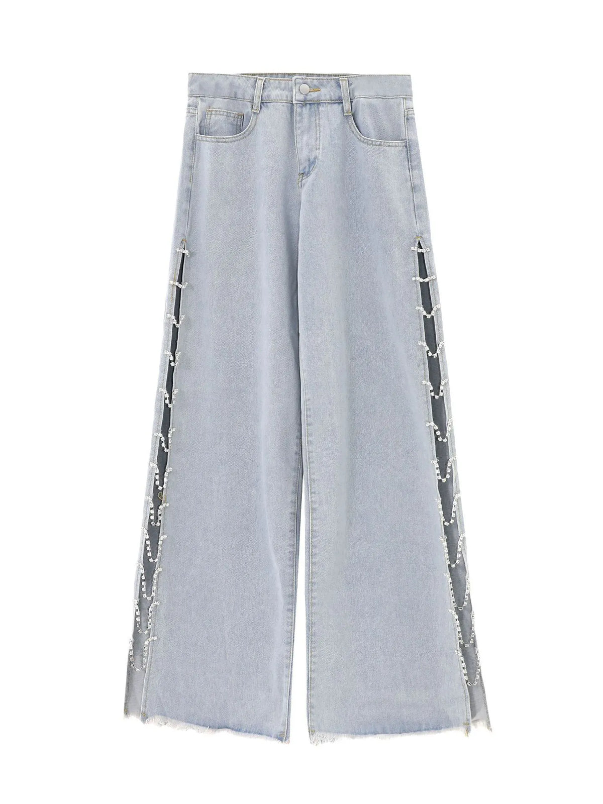 Designer Low Rise Draped Diamond Wide Leg Jeans