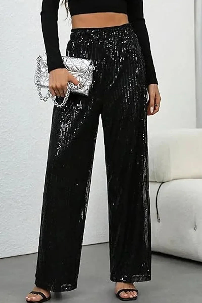 Ladies' Casual Wide Leg Sequined Pants, Shining During Holidays, Comfortable And Guaranteed