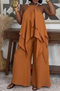 Women's Casual Layered Flounce Backless Jumpsuit