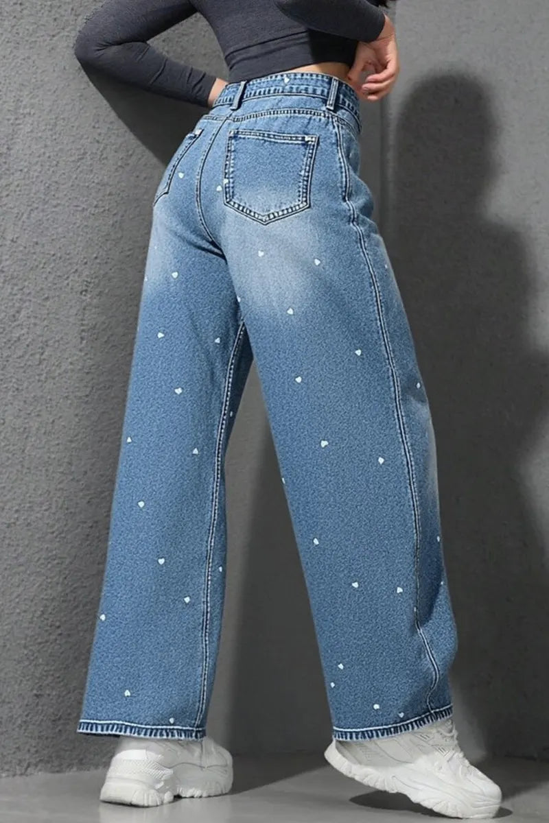 Graceful Stretch Comfort Flare Leg Jeans with Hearts