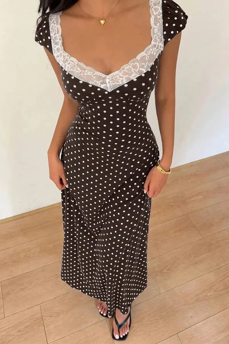 Women's Elegant Lace Patchwork Collar Polka Dot Dress