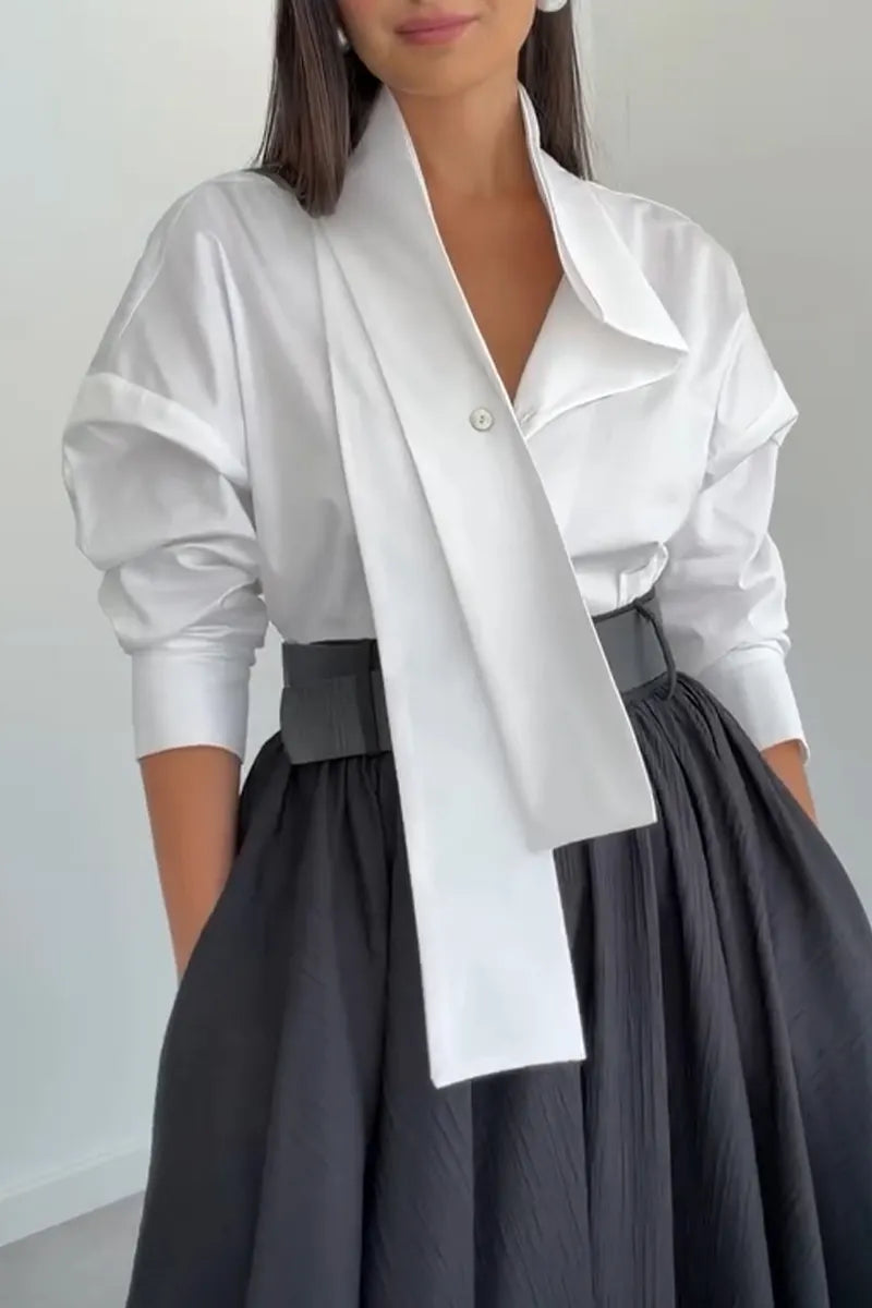 Women's Collar Patchwork Shirt or Solid Color Skirt