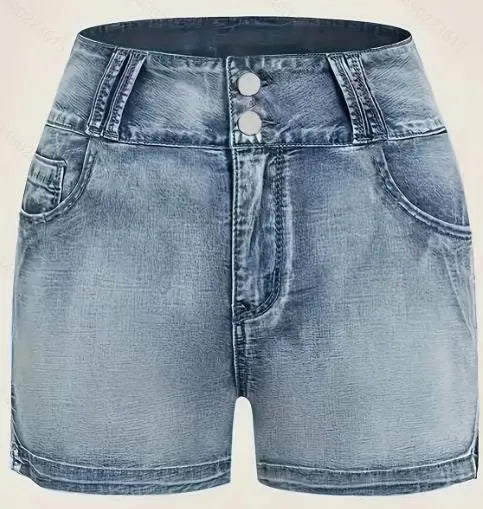 Ladies New Button Zipper Washed Casual Denim Shorts