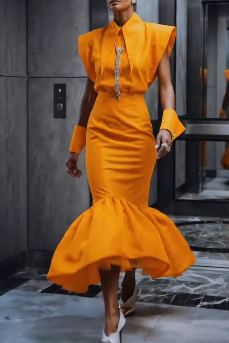 Women's Fashion Urban Wide Shoulder Vest Mermaid Skirt Two-Piece Set