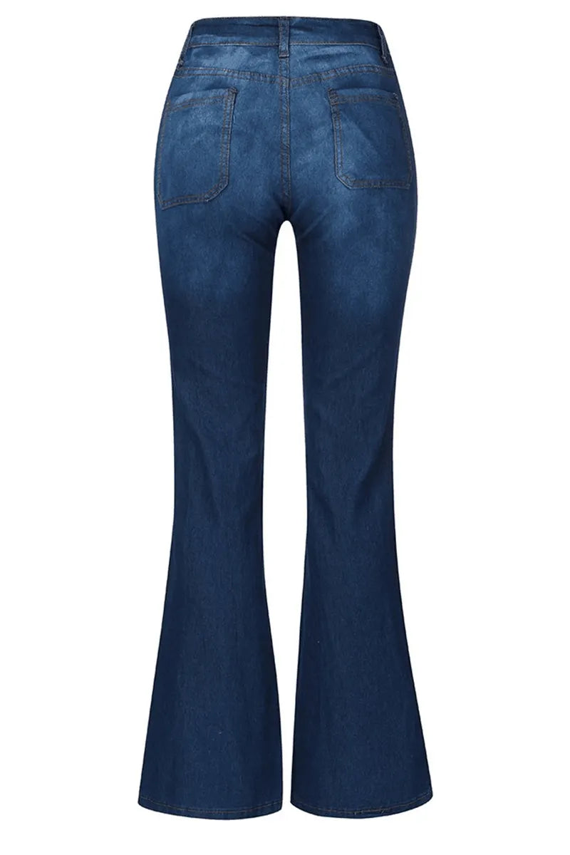 Women's Button Fly Stretch High Waist Flared Jeans
