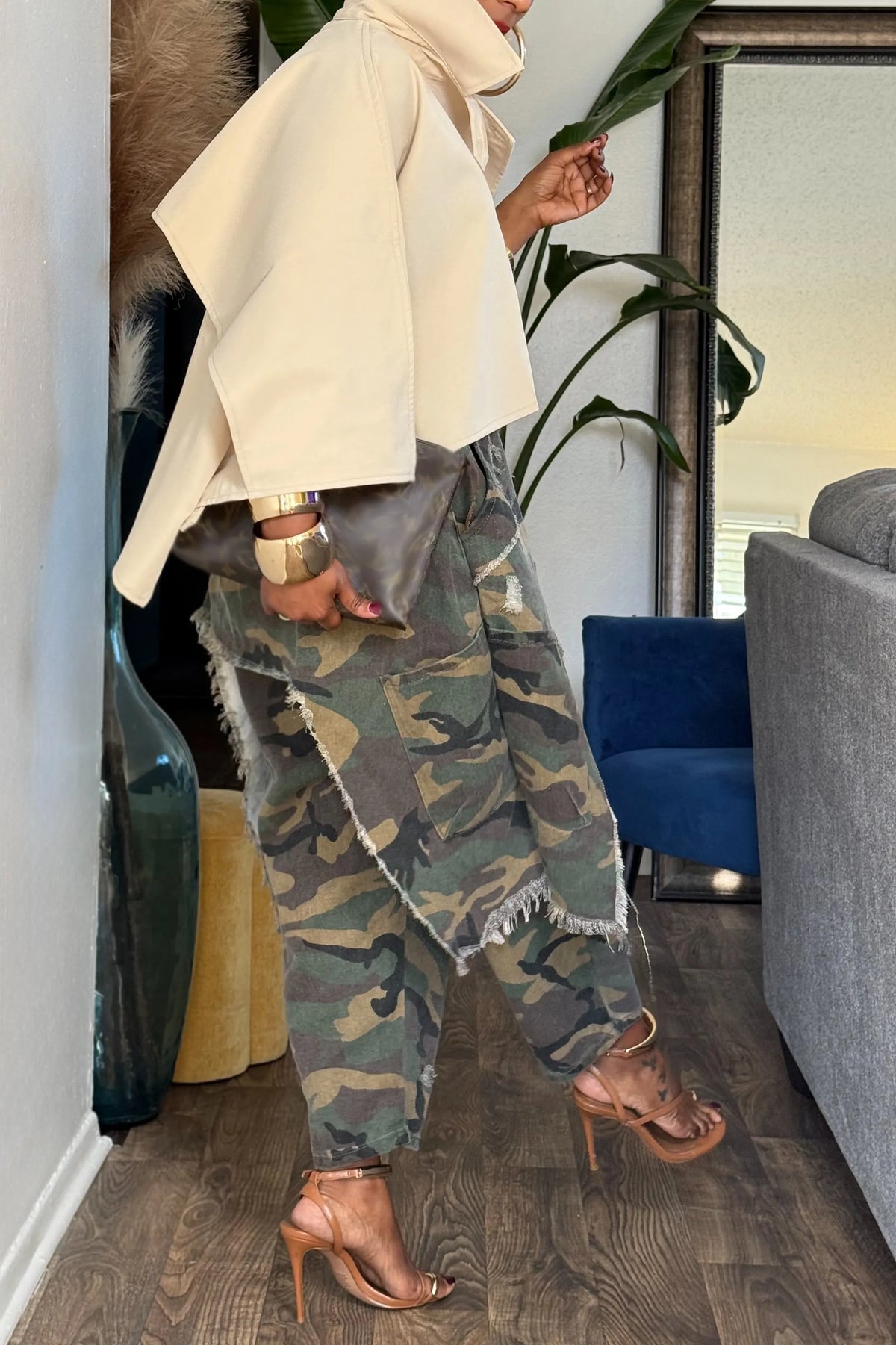 Women's Street Camo Washed Denim Double Layer Jeans