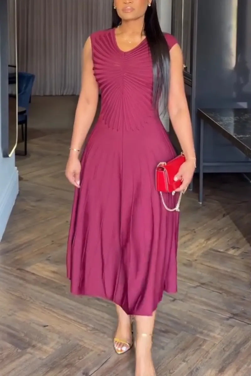 Women's V-neck and Waist Cinched Casual Dress