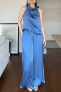 Women's Elegant Drape Satin Vest Pants Two-Piece Set