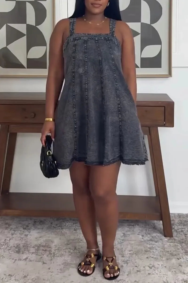 Women's Casual Adjustable Strap Denim Dress
