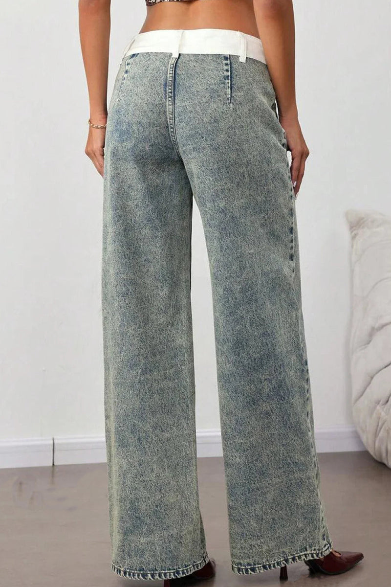 Women's Casual Wide Leg Irregular Denim Jeans