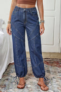 Women's Casual Washed Drawstring Hem Jeans