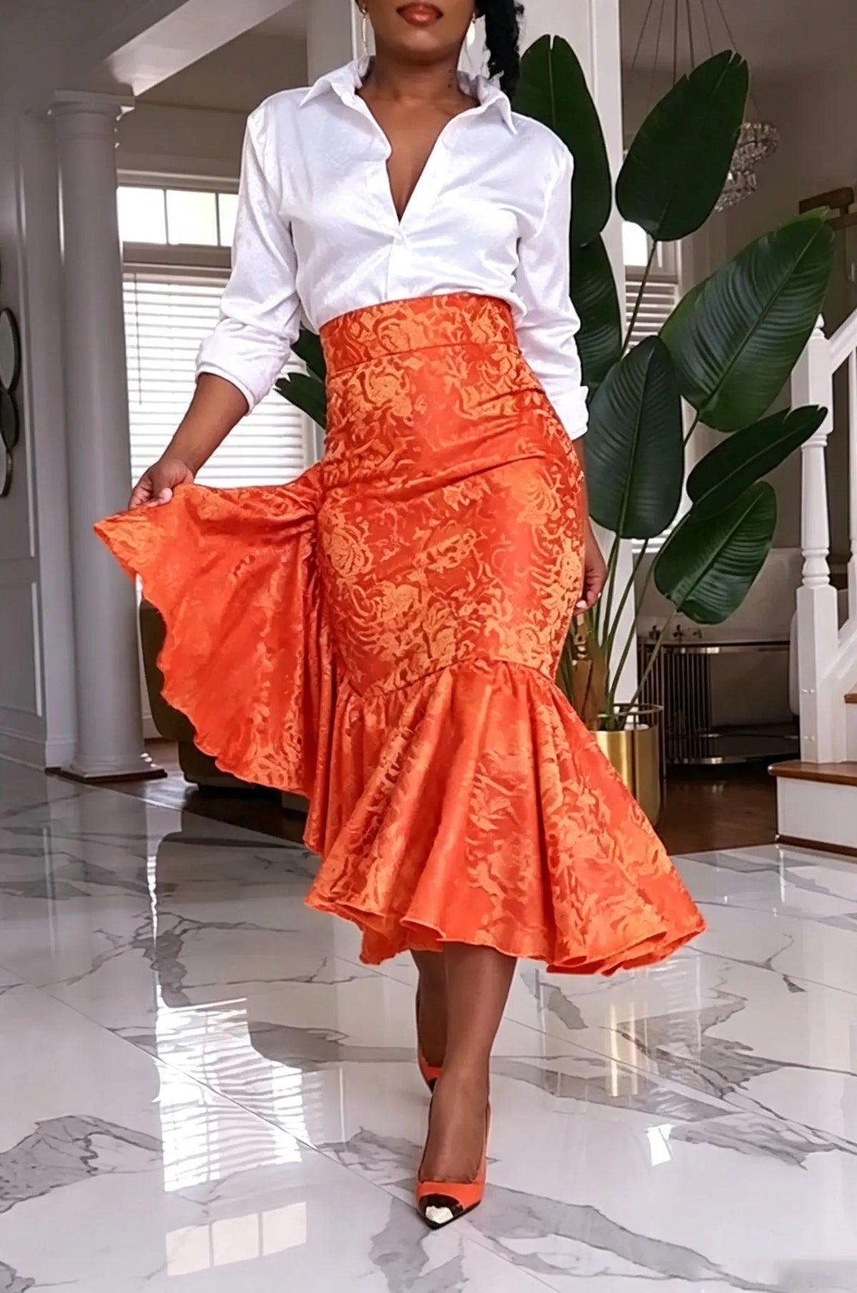 Women's Elegant Commuter Shirt or Textured Mermaid Skirt