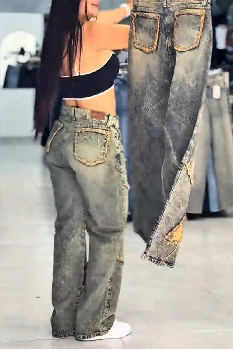Women's Casual Distressed Ripped Washed Jeans