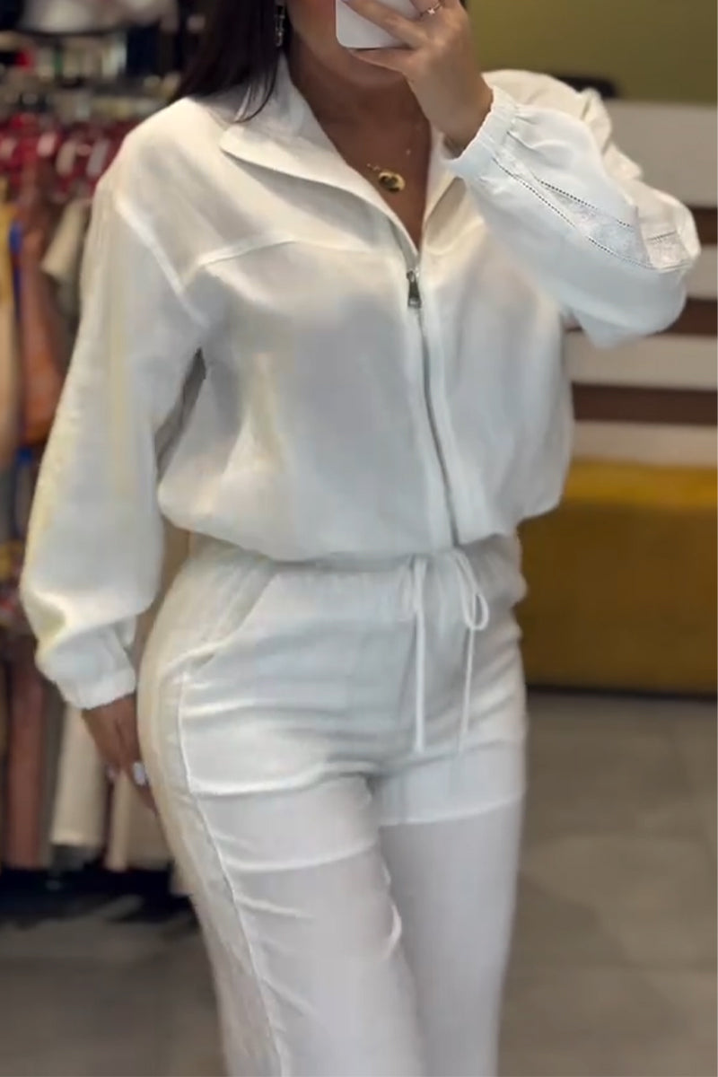 Women's Collar Zipper Jacket+ Pants Casual Set