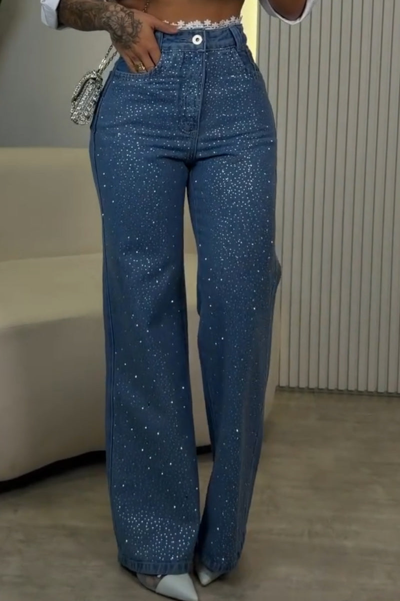 Women's Hot Stamping Rhinestone Casual Jeans