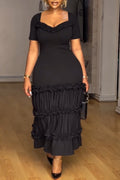 Women's Square Collar Spliced Waist Cinching Solid Color Elegant Casual Dress