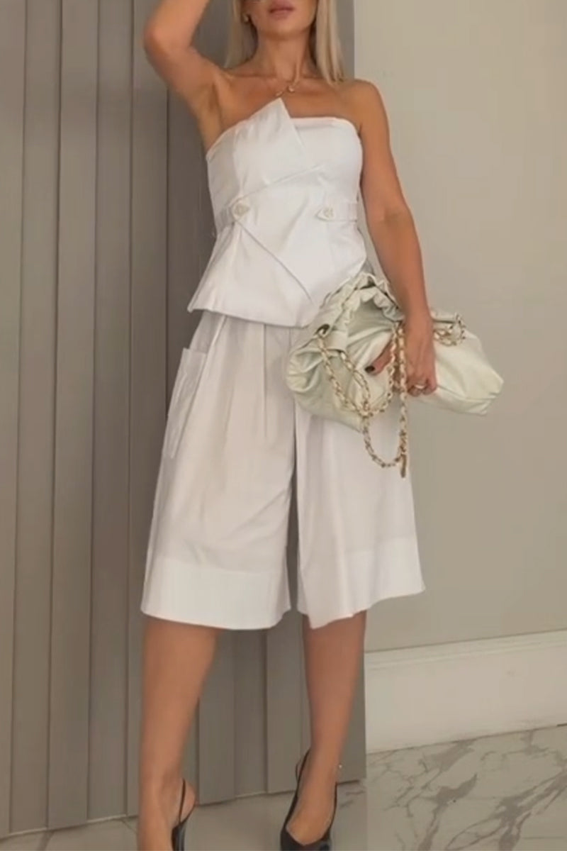 Women's Strapless Patchwork Top+ Pants Elegant Temperament Set