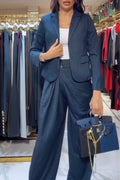 Women Collar Vertical Patterned Jacket + Pants Temperament Commuting Formal Suit
