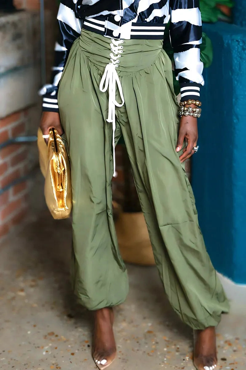 Women's Casual High Waisted Drawstring Trousers