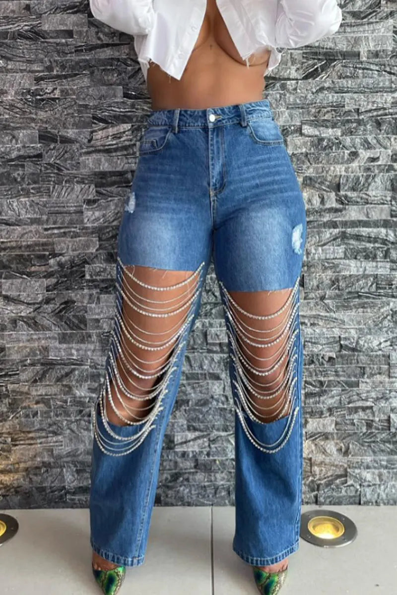 Women's Y2k Cutout Charm Wide Leg Jeans
