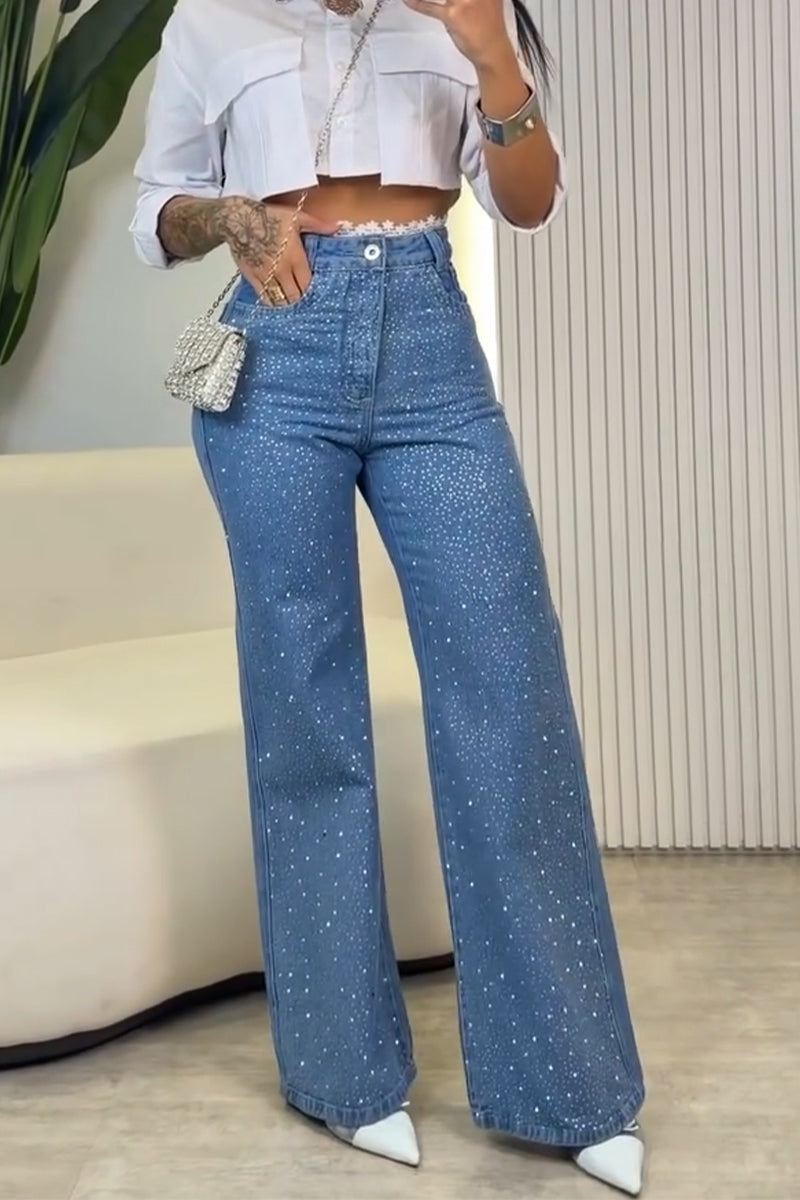 Women's Hot Stamping Rhinestone Casual Jeans