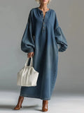 ✨Vintage V-Neck Lantern Sleeve Denim Dress✨