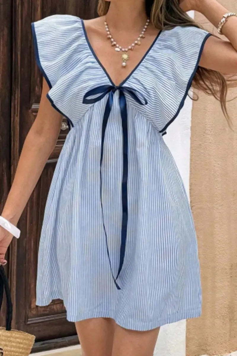Women's Casual Striped Ruffled Mini Dress