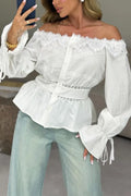 Women Casual One-piece Collar Patchwork Lace Patterned Top or Washed Patchwork Jeans