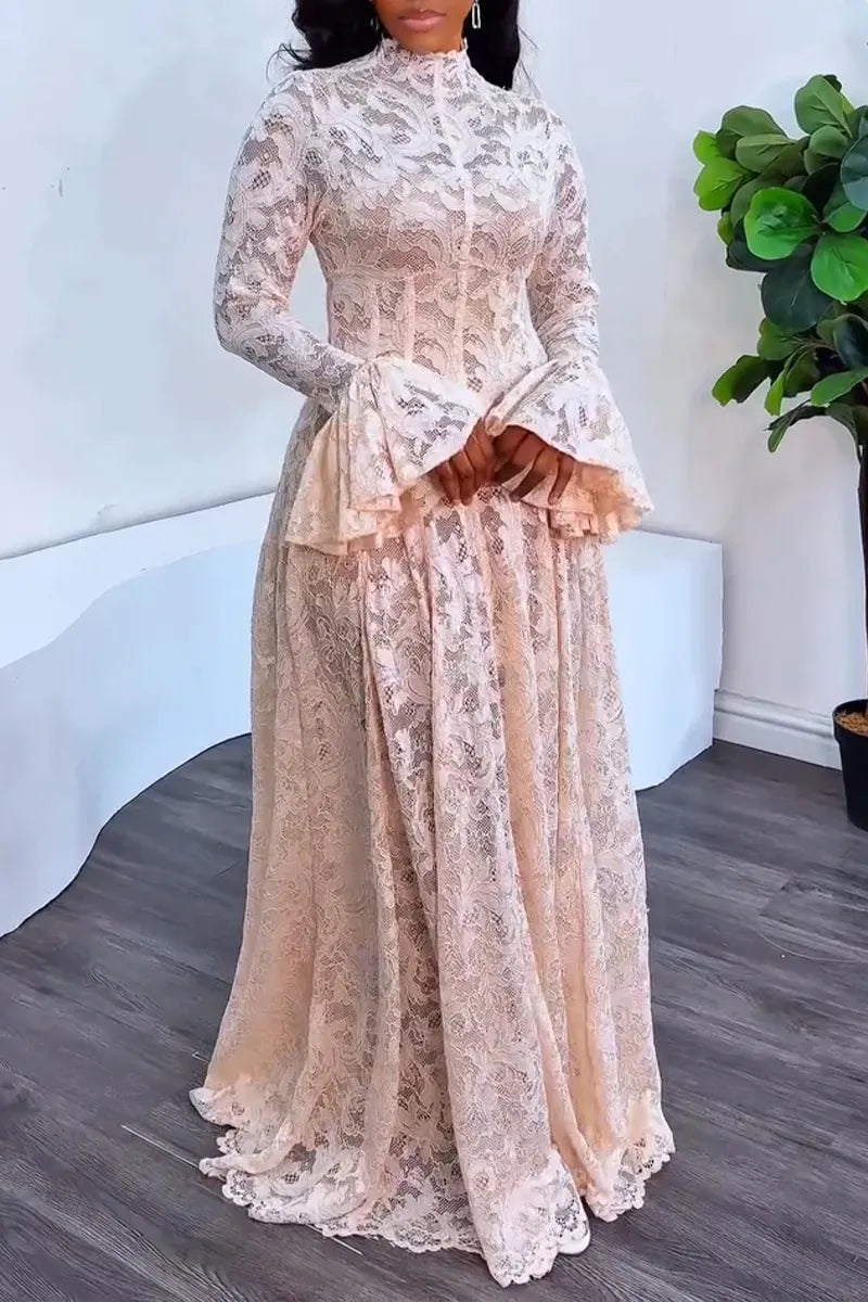 Women's Elegant Flare Sleeve Lace Maxi Dress