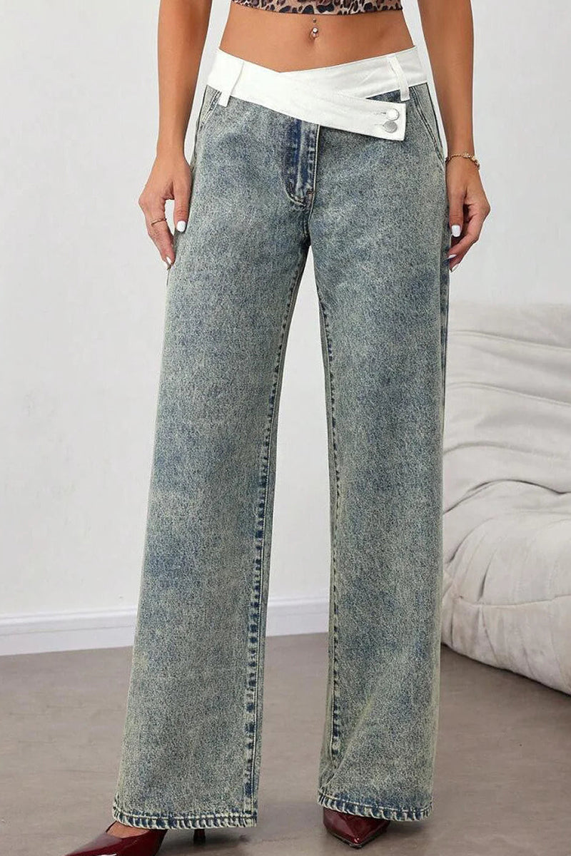 Women's Casual Wide Leg Irregular Denim Jeans