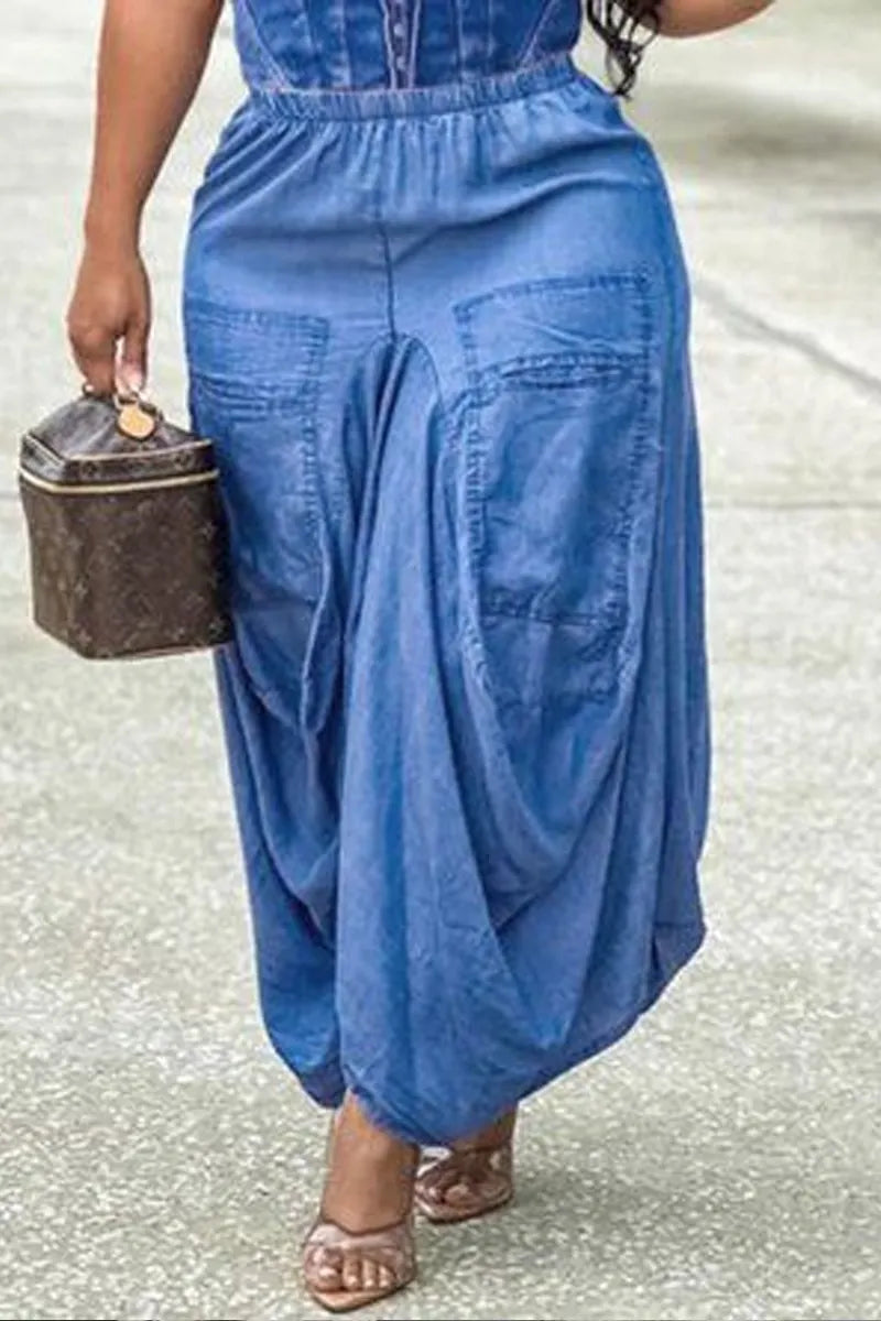 Ladies' Hot Selling Casual Street Design Denim Long Skirt