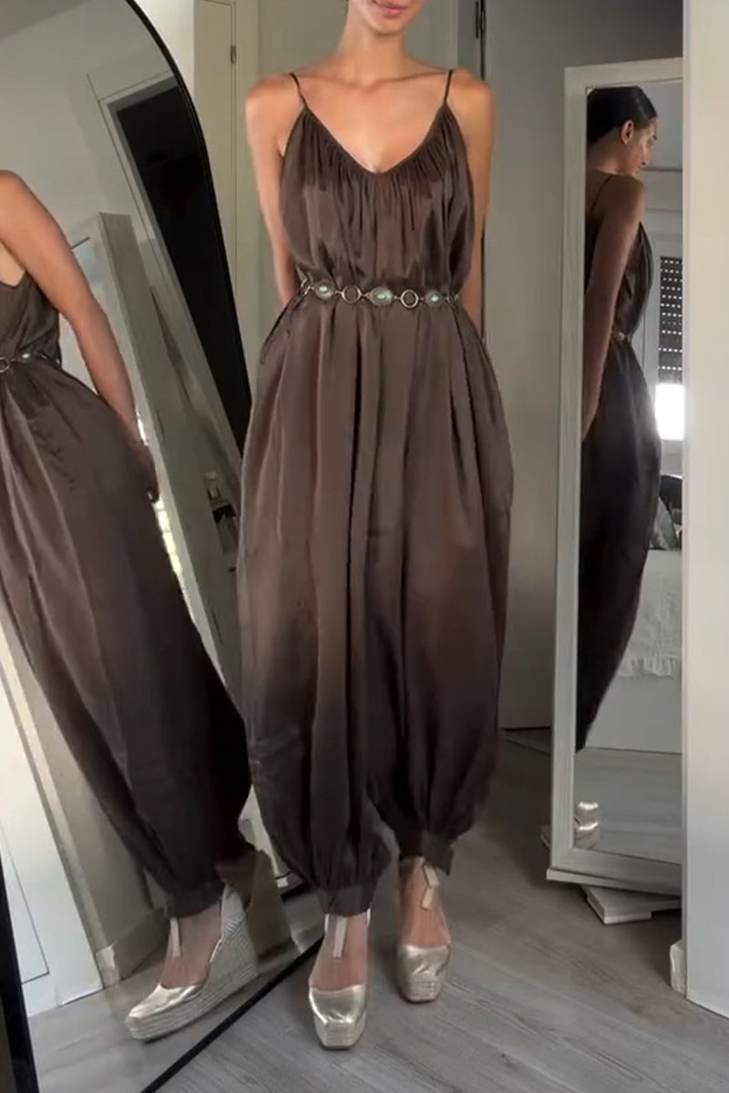 Women's Casual Wide Leg Data Loose Strappy Jumpsuit