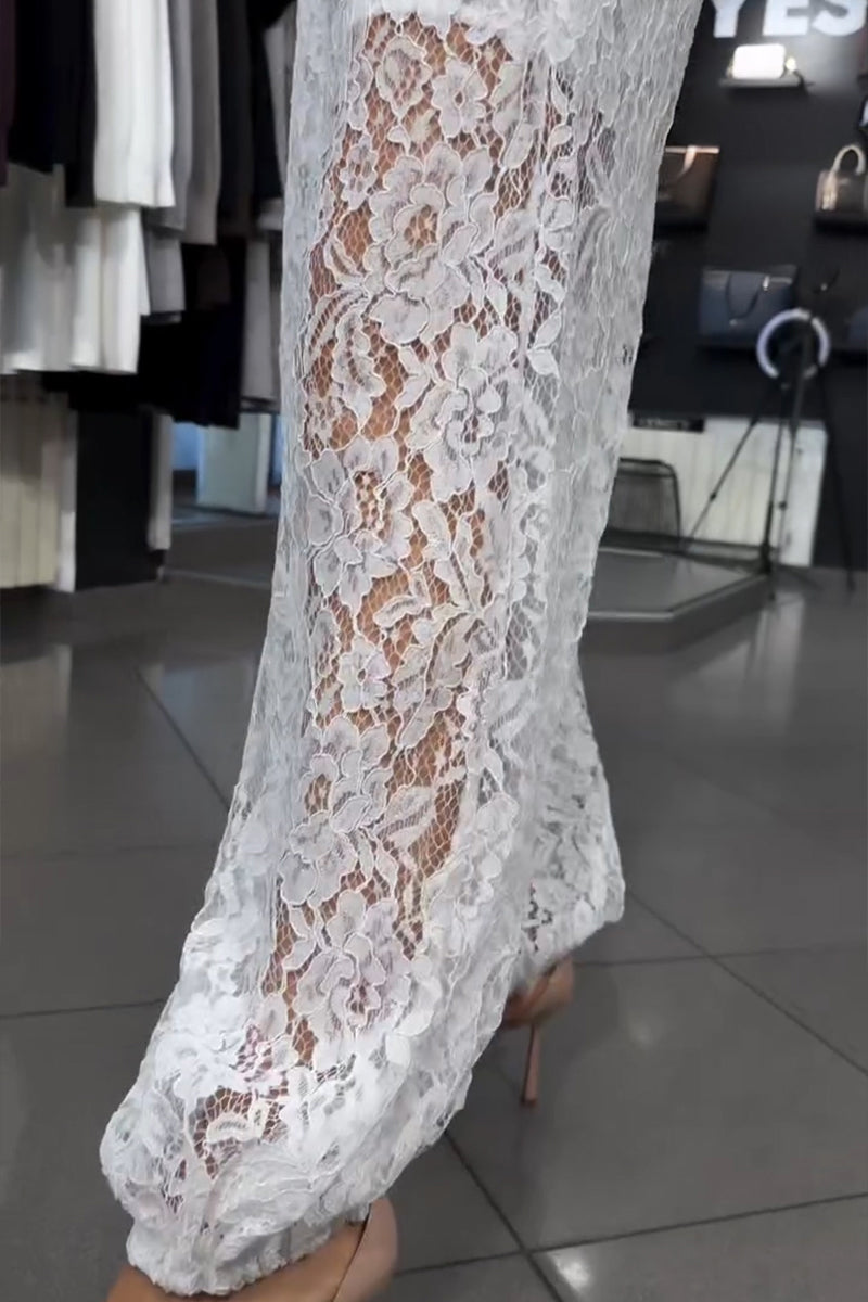 Women's Elegant Button Decoration Lace Shirt or Pants