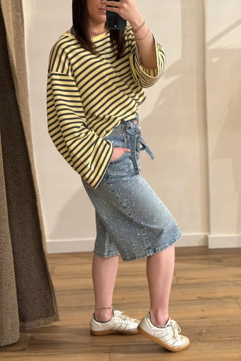 Women's Fashion Sparkling Rhinestone Cropped Jeans with Belt