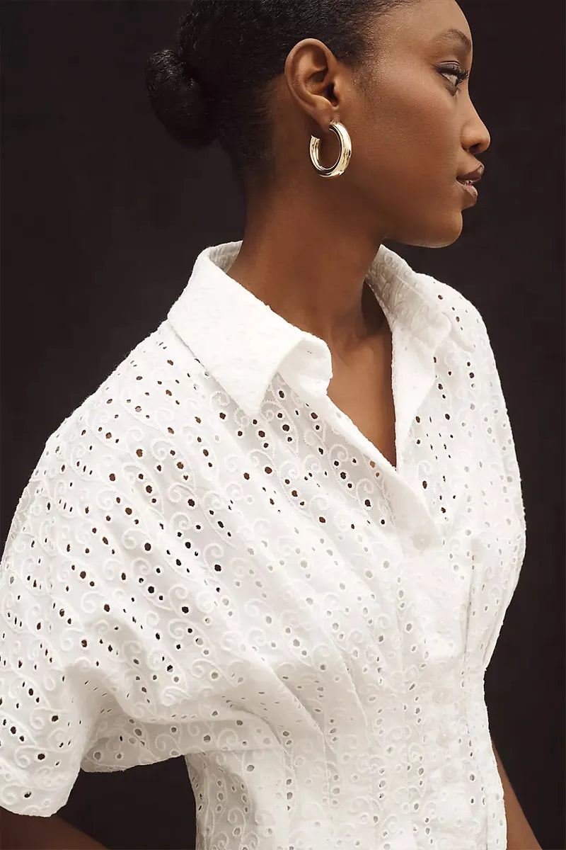 Ladies' Fashionable Floral Texture Mini Shirt Dress