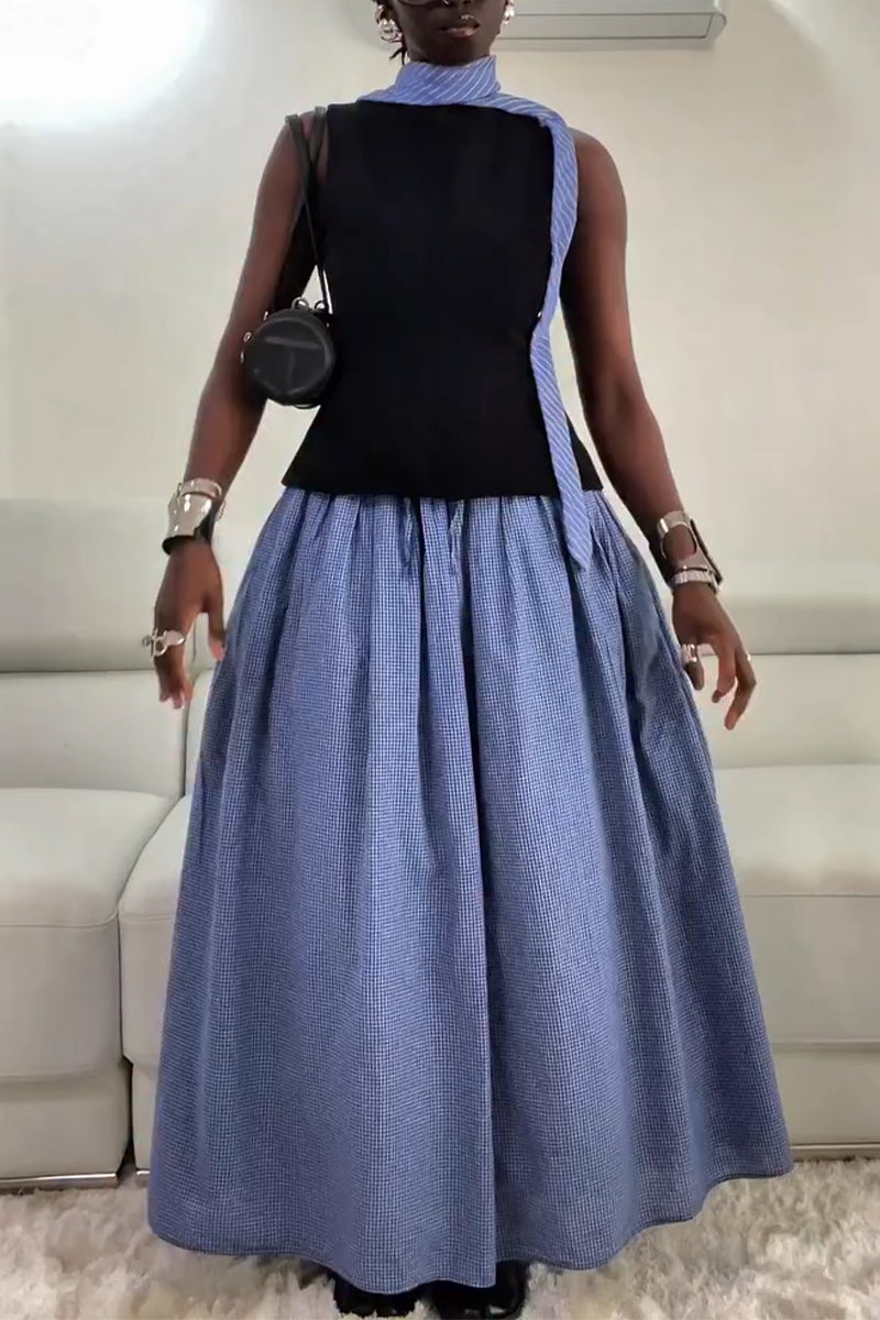 Women's Elegant and Casual Round Neck Sleeveless Top or Skirt