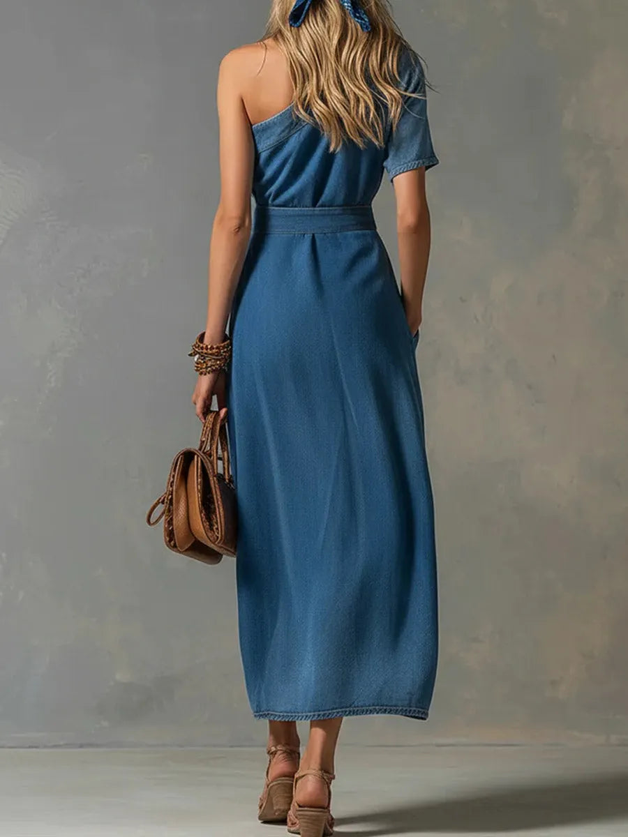 Women's Off-shoulder Short-sleeved Casual Loose Denim Dress