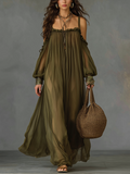 Stylish Olive Off-Shoulder Long Dress