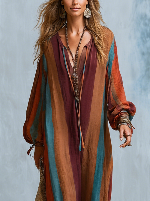 Bohemian Striped Long Robe Dress