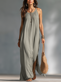 Modern Charcoal Gray Flared Sleeveless Maxi Dress