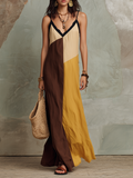 Stylish Color-Blocked A-Line Sleeveless in Earth Tones  Maxi Dress