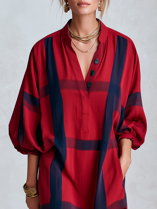 Bohemian Red And Blue Shirt Dress
