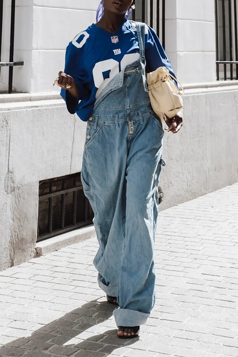 Women's Street Fashion Loose Wide Leg Denim Overalls