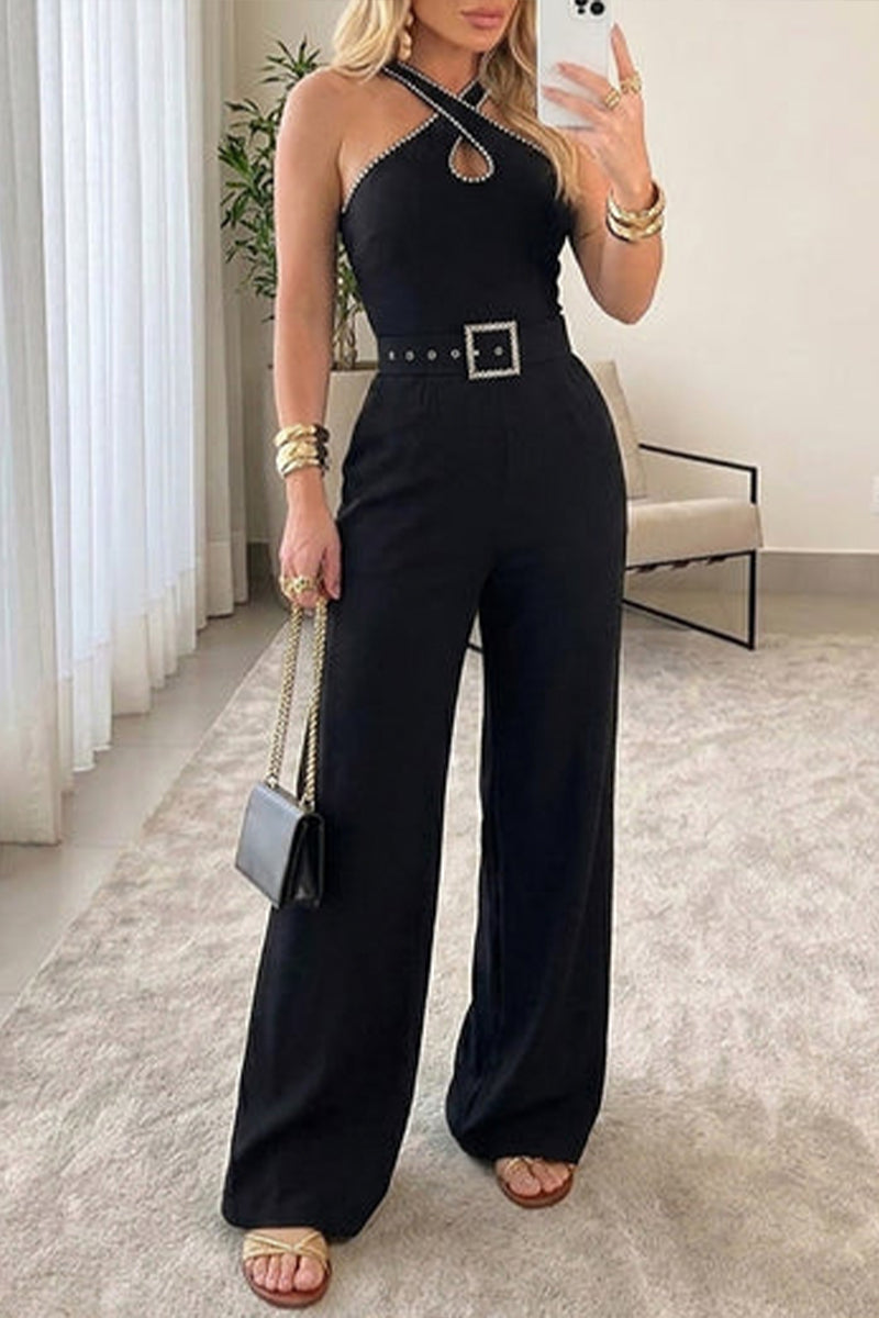 Women's Neck Cinching Waist Nail Diamond Elegant Temperament Jumpsuit